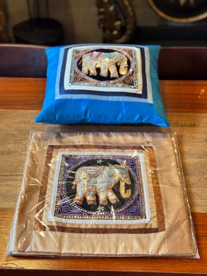 Thai Silk Cushion Cover - Elephant Embroidery- Gold