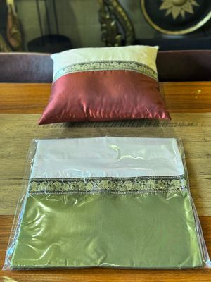 Thai Silk Cushion Cover - Green&amp;White