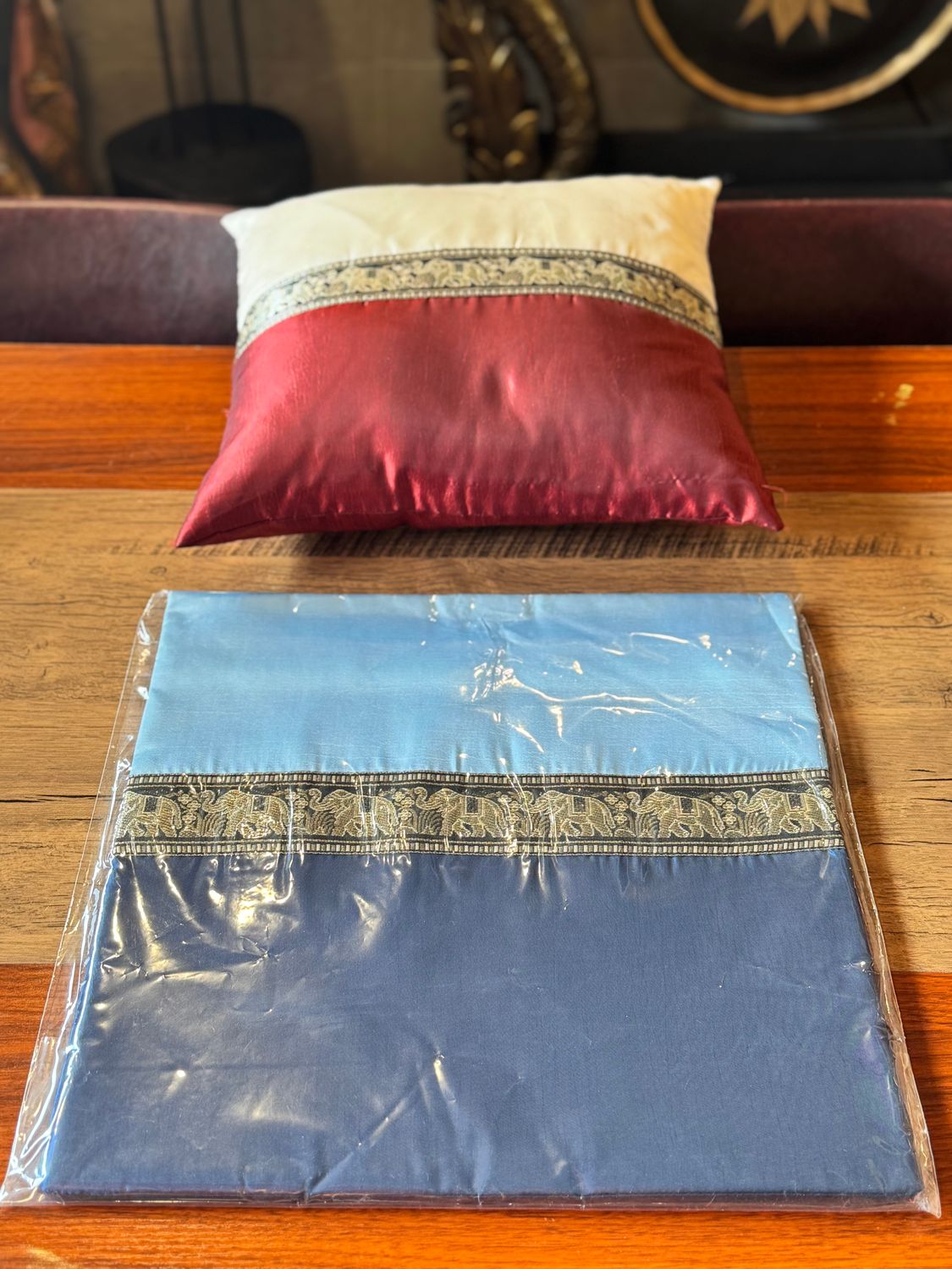 Thai Silk Cushion Cover - Light Blue&amp;Dark Blue
