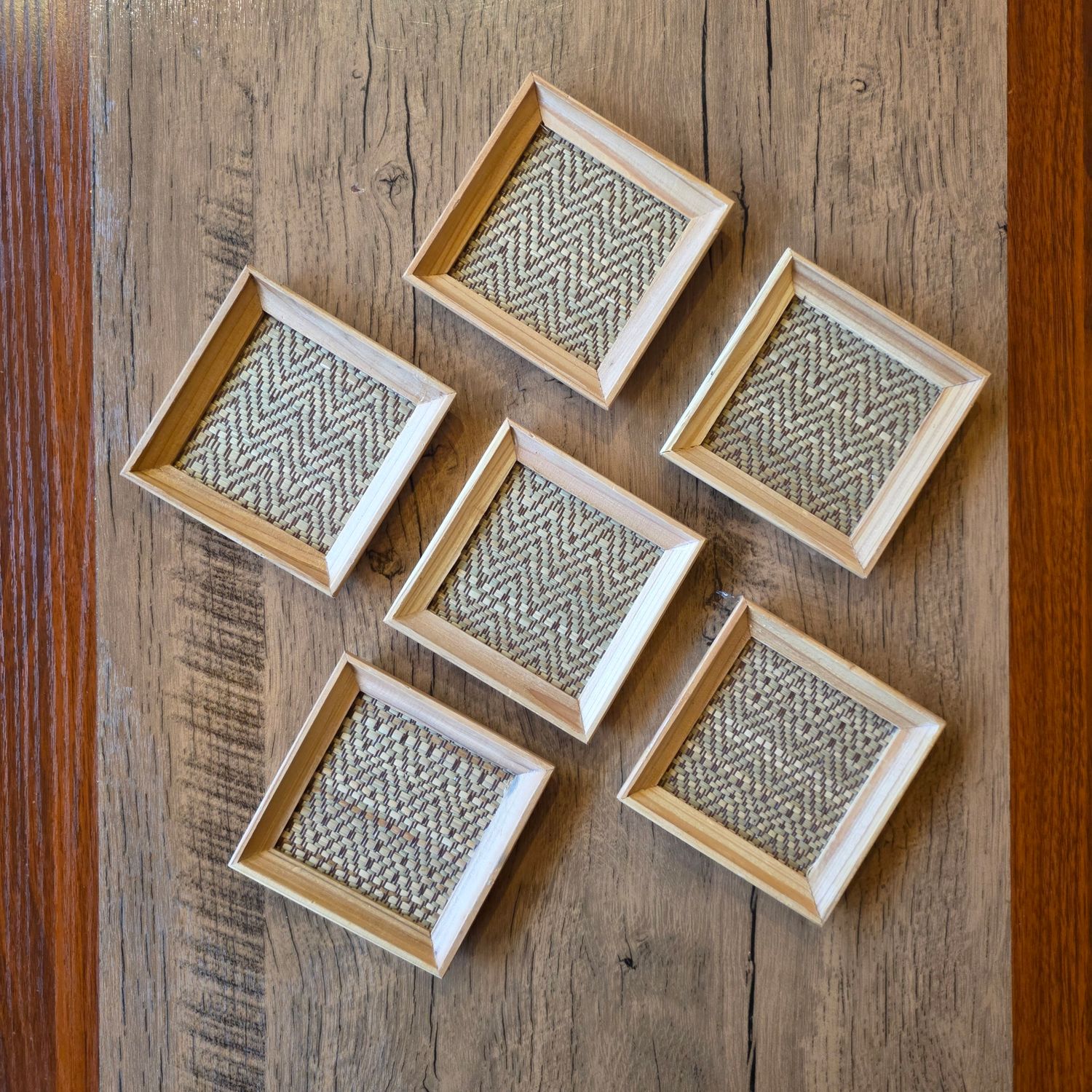 Handwoven Bamboo &amp; Wooden Coasters - pack of 6