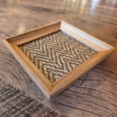 Handwoven Bamboo &amp; Wooden Coasters - pack of 6