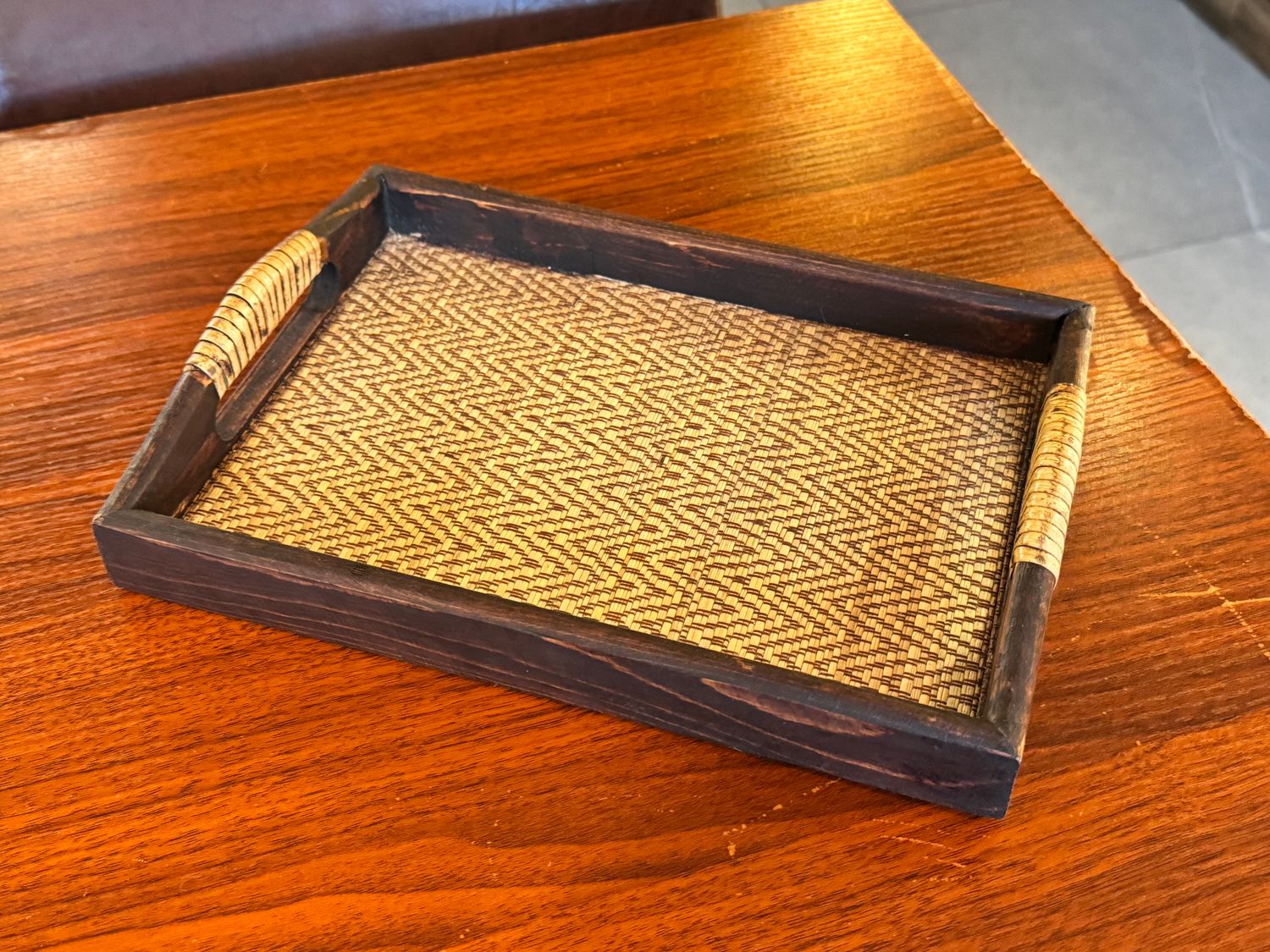 Reed&amp;Wooden Tray - 28cm