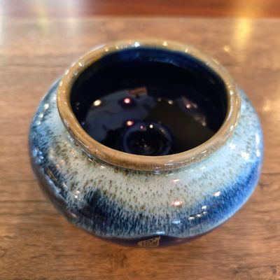 Ceramic tealight candle holder with wind guard - Navy blue