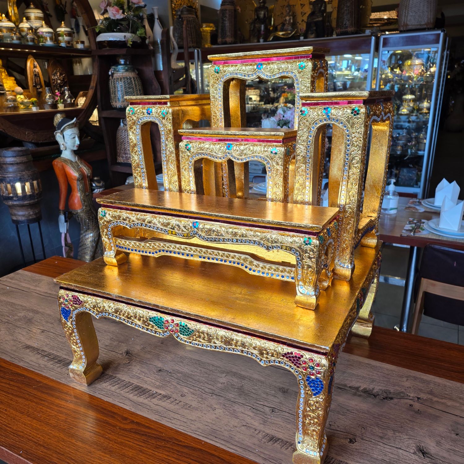Thai Golden Temple Altar Table Set – 6 Piece