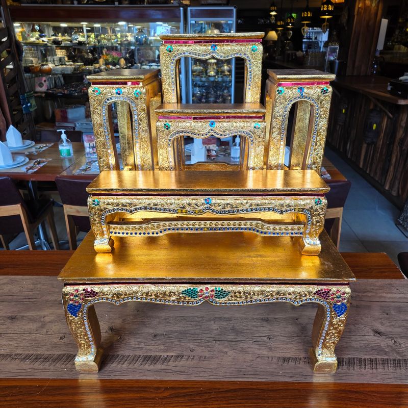 Thai Golden Temple Altar Table Set – 6 Piece