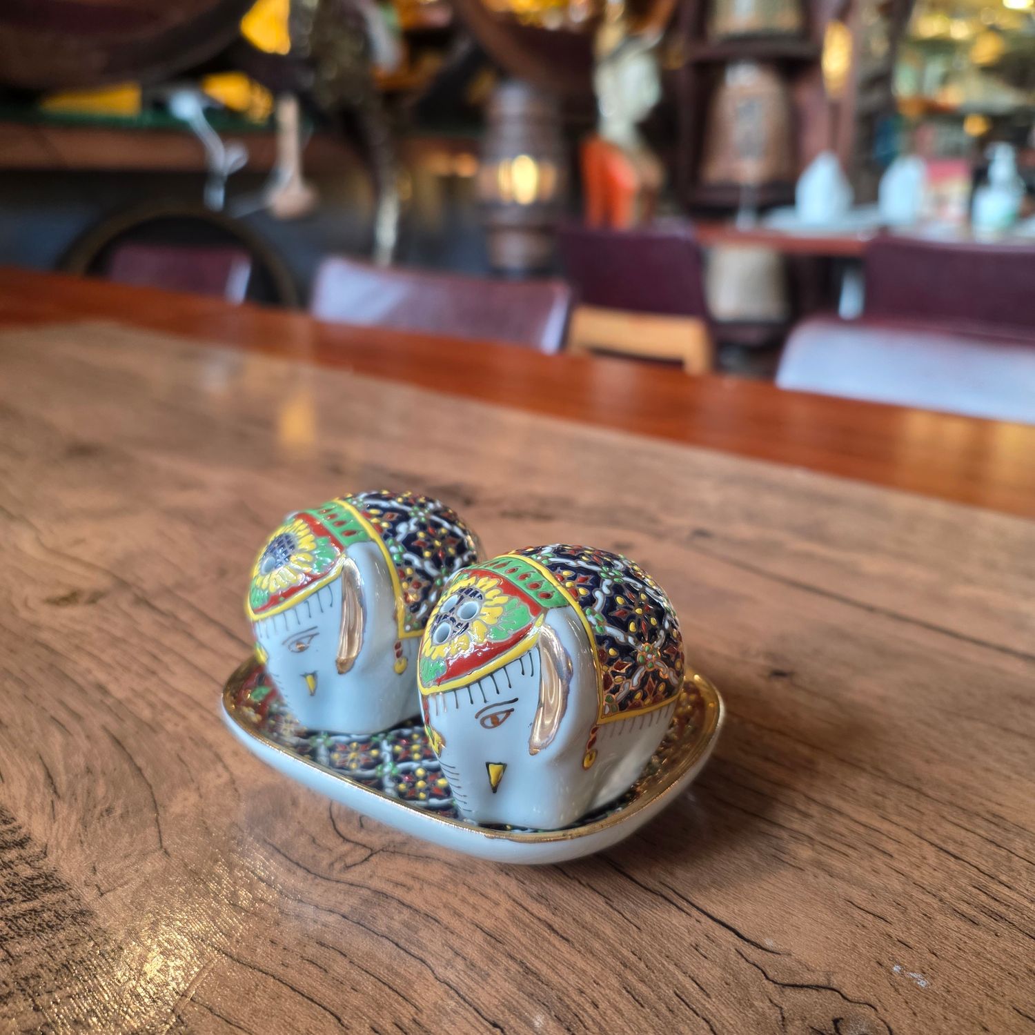 Benjarong Salt and Pepper Shakers with Coaster - B
