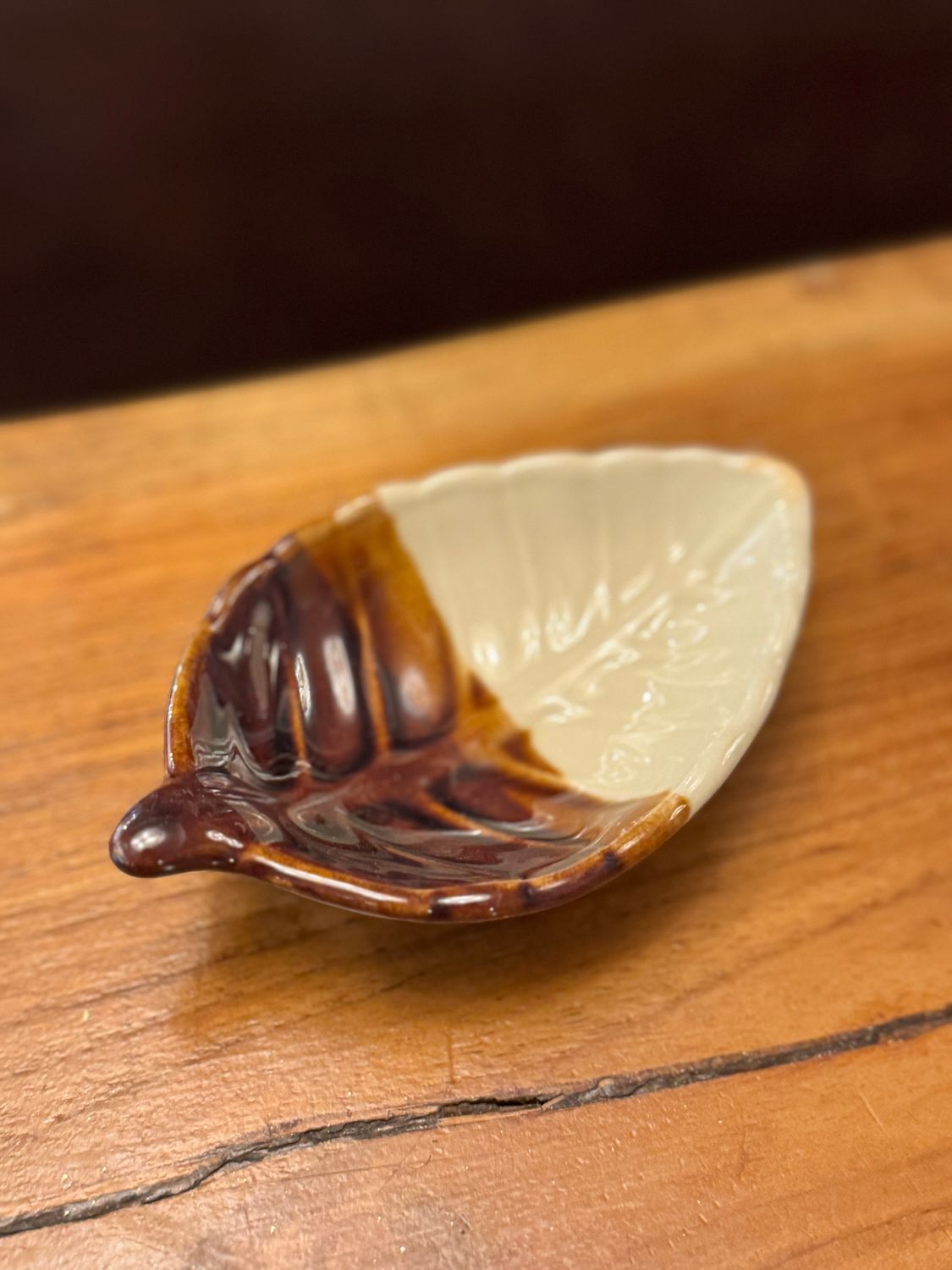 Ceramic Dip Bowl - Brown&amp;White Leaf