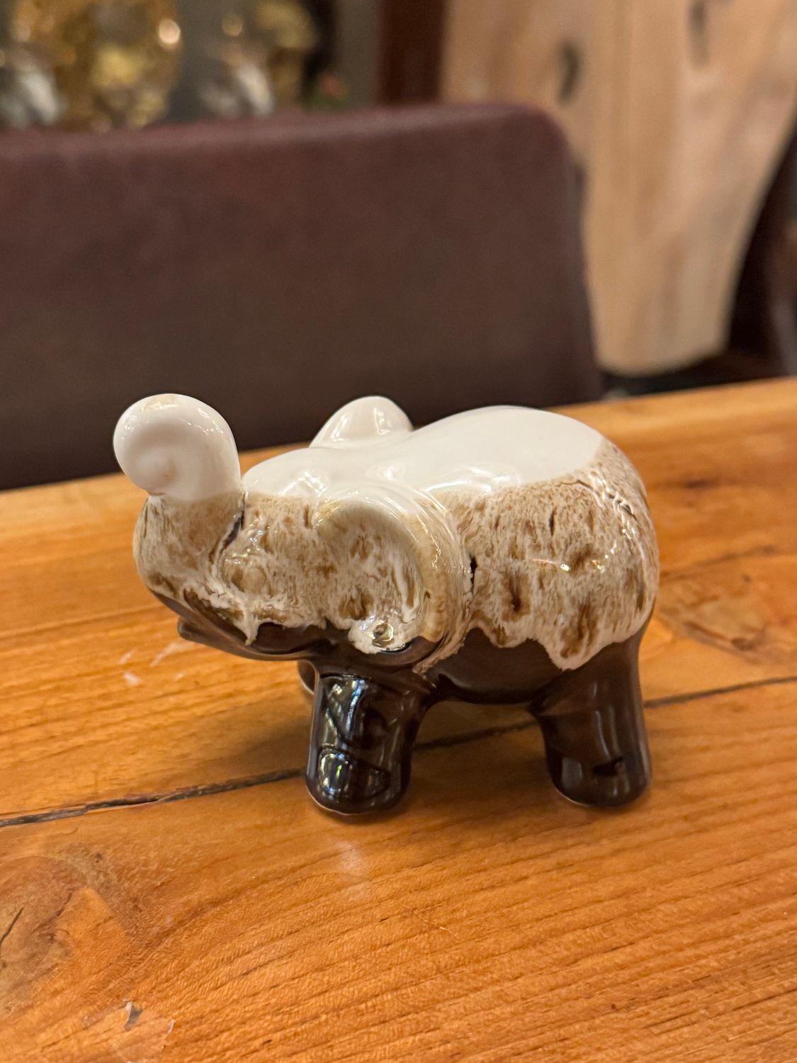 Ceramic Elephant - White&amp;Brown - 7cm