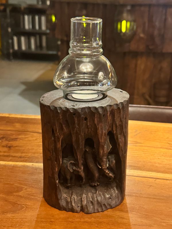 Wooden Elephant Family Tea Light Candle Holder (B)