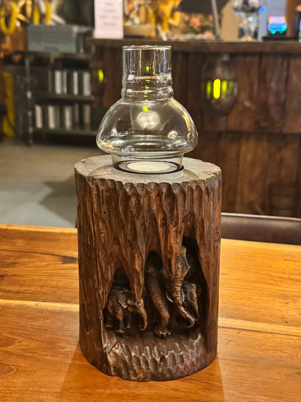 Wooden Elephant Family Tea Light Candle Holder (E)