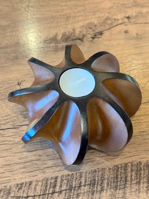 Hand Carved Wooden Tea Light Candle Holder (F)