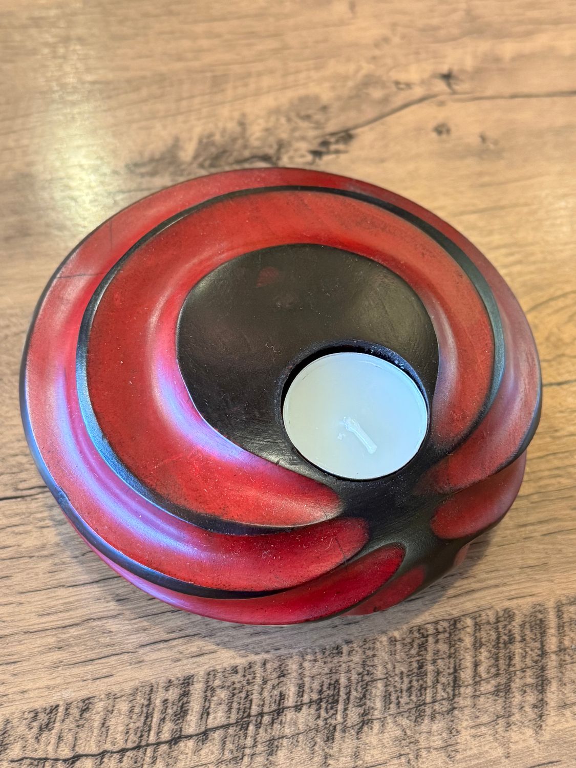 Hand Carved Wooden Tea Light Candle Holder (H)