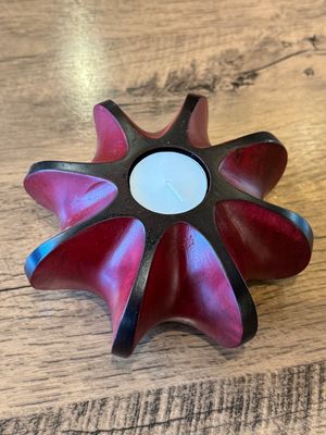 Hand Carved Wooden Tea Light Candle Holder (E)