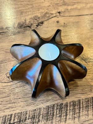 Hand Carved Wooden Tea Light Candle Holder (G)