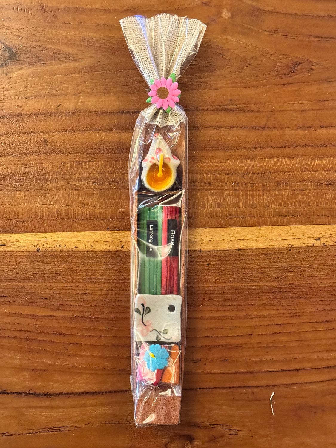 Lemongrass,Rose Incense Sticks with Elephant Tea Light Candle Gift Pack