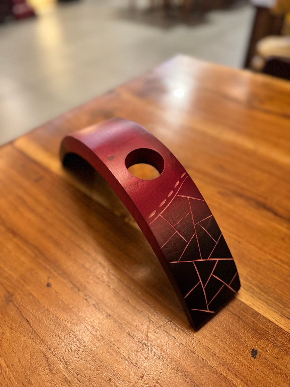 Handmade Wooden Wine Bottle Holder - Red (A)