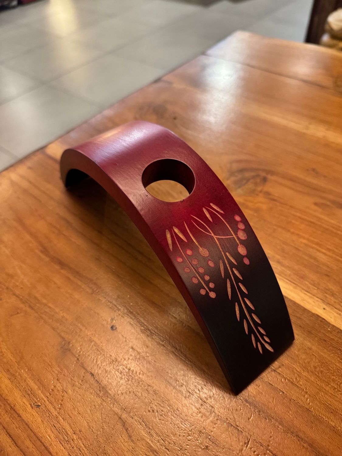 Handmade Wooden Wine Bottle Holder - Red (B)