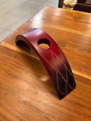 Handmade Wooden Wine Bottle Holder - Red (E)