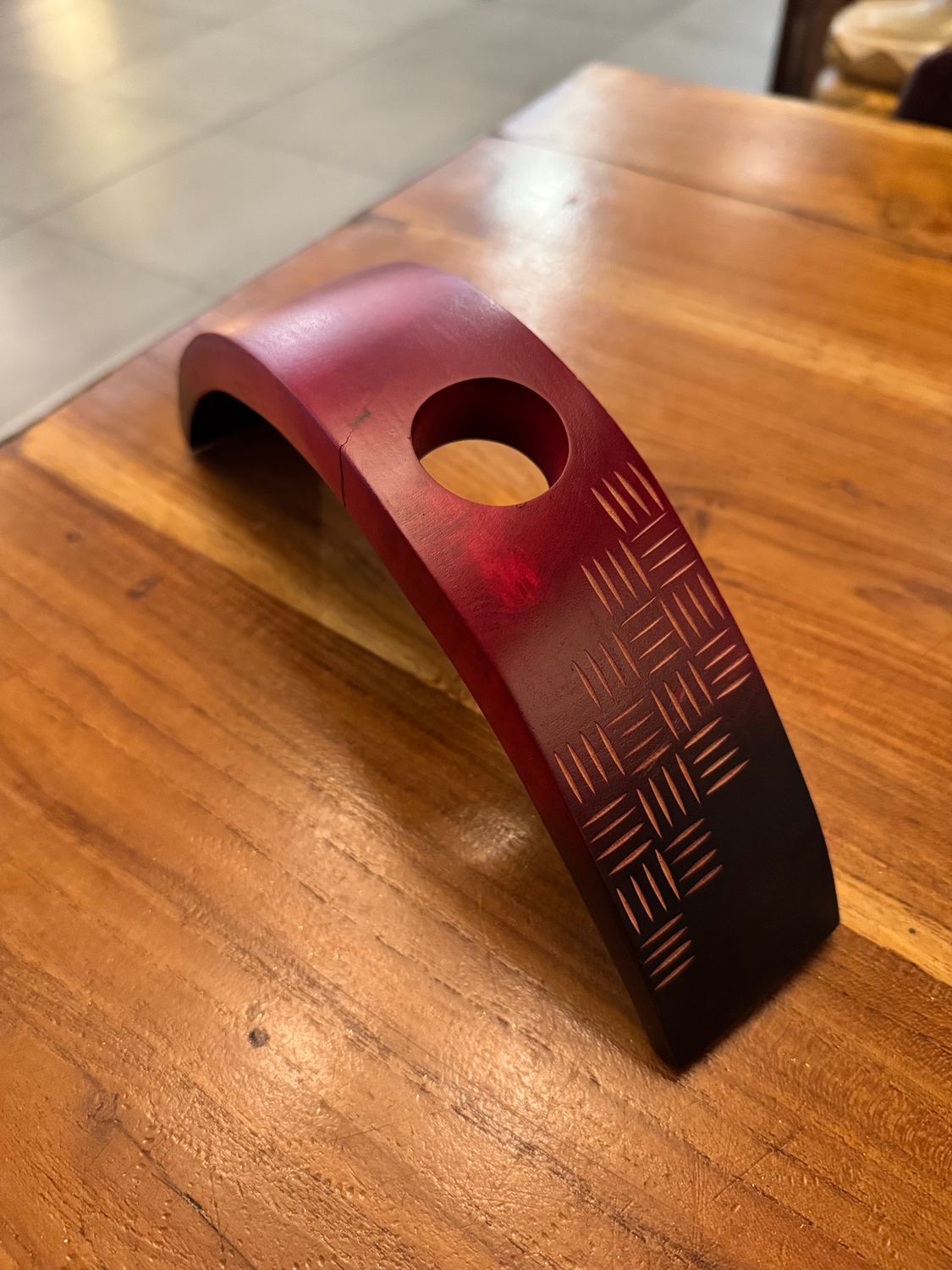 Handmade Wooden Wine Bottle Holder - Red (C)