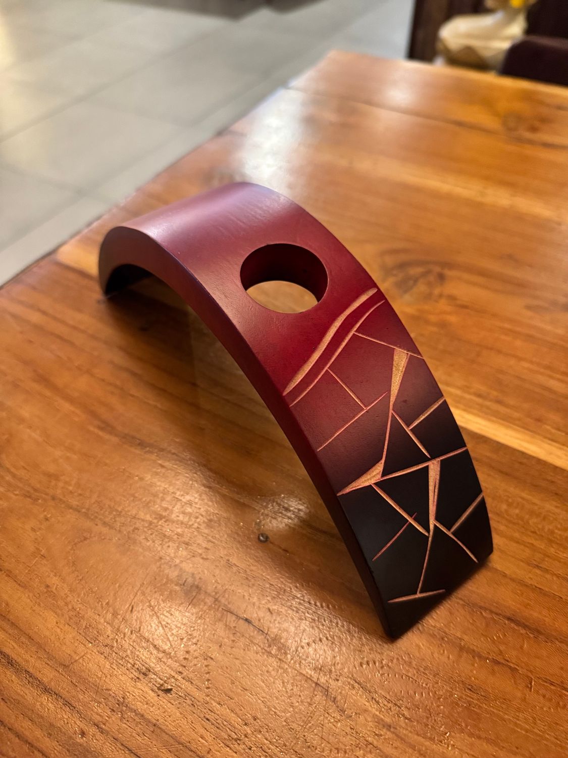 Handmade Wooden Wine Bottle Holder - Red (D)
