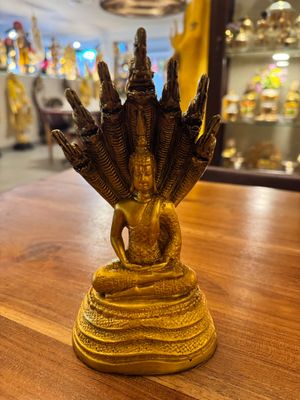 Resin Buddha Sheltered by Naga Hood - Gold