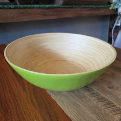 Handcrafted Bamboo Bowl – Natural &amp; Green 35cm