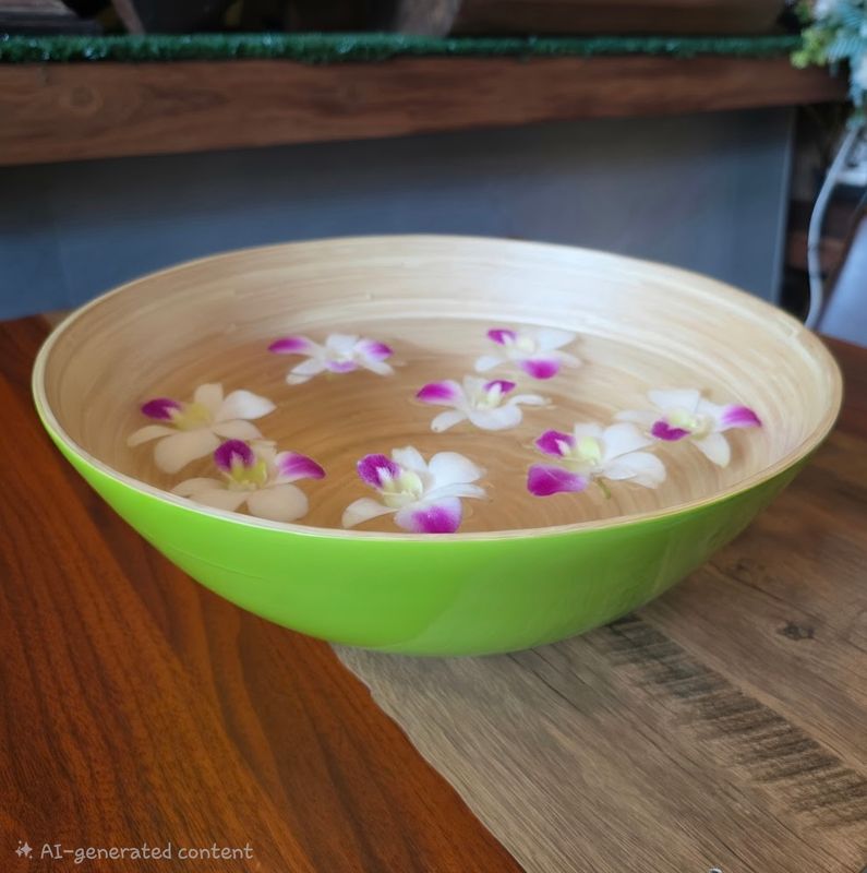 Handcrafted Bamboo Bowl – Natural &amp; Green 35cm
