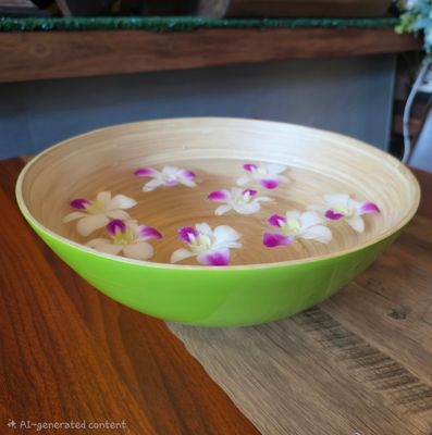 Handcrafted Bamboo Bowl – Natural &amp; Green 35cm
