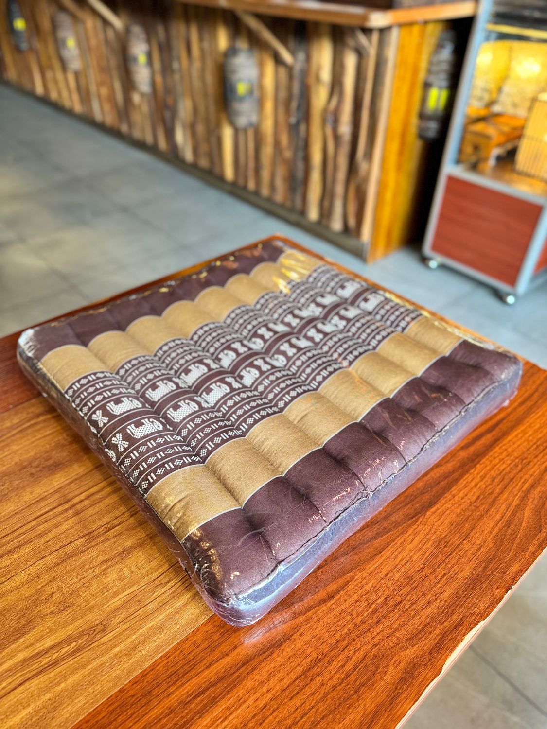 Handmade Thai Seat Cushion (L) - Brown/Elephant
