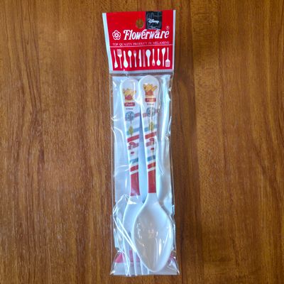 Melamine Spoon &amp; Fork Set-Winnie the pooh woodland