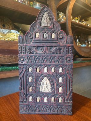 Lanna Wooden Buddha Panel with Terracotta Buddha Images