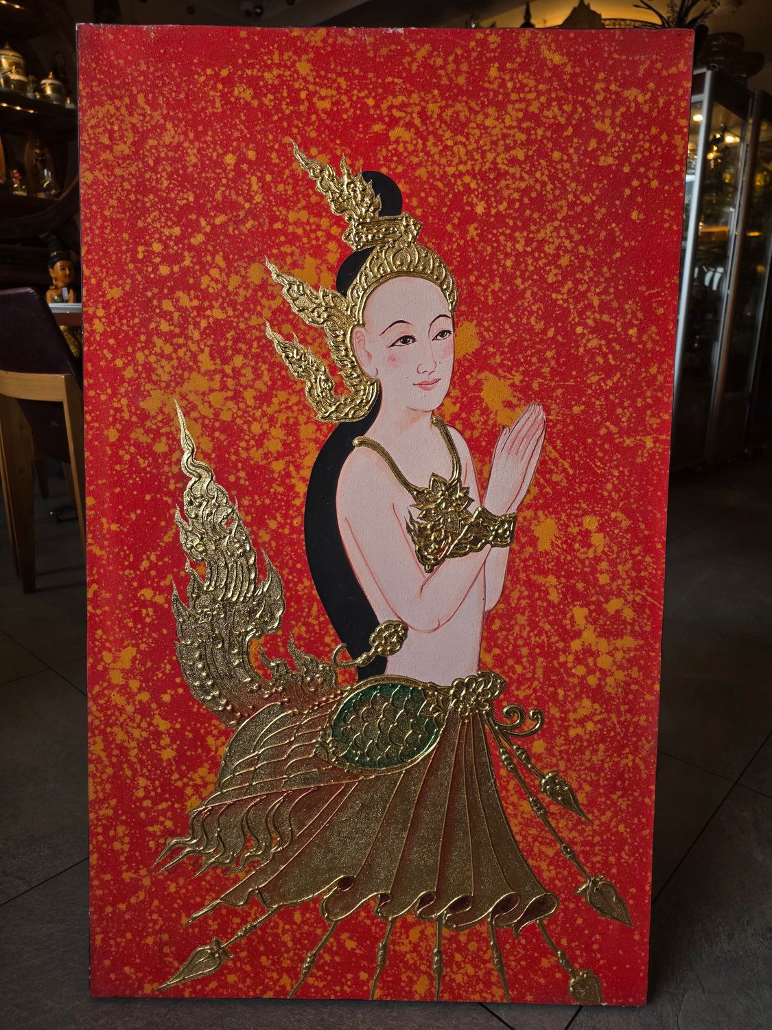 Kinnaree Canvas Painting – Gold &amp; Red