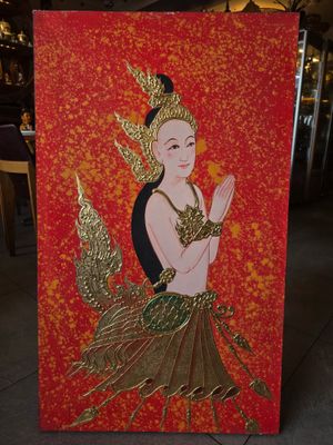 Kinnaree Canvas Painting – Gold &amp; Red