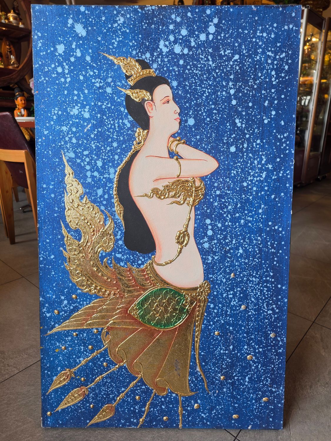 Kinnaree Canvas Painting – Gold &amp; Blue A