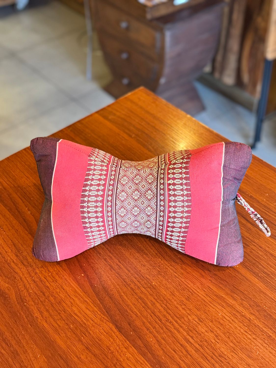 Traditional Thai Triangle Curved Cushion - Red - Small