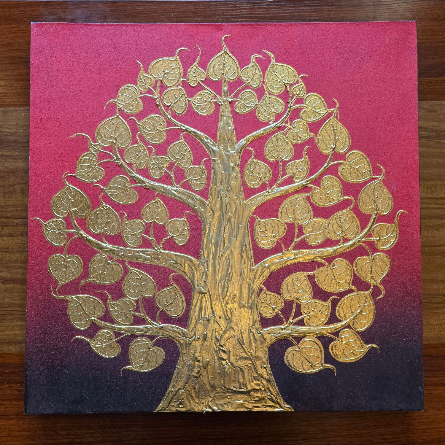 Golden Bodhi Tree Painting on canvas – Red &amp; Black
