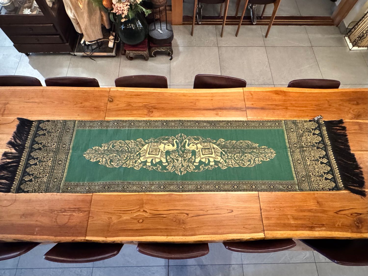 Thai Design Table Runner - Black/Green/Gold