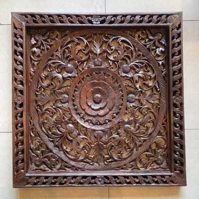 Hand-Carved Thai Floral Wooden Wall Plaque