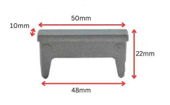 Aluminium Rectangular End Cap - Tube Size 50 x 10mm - 1.2mm Wall