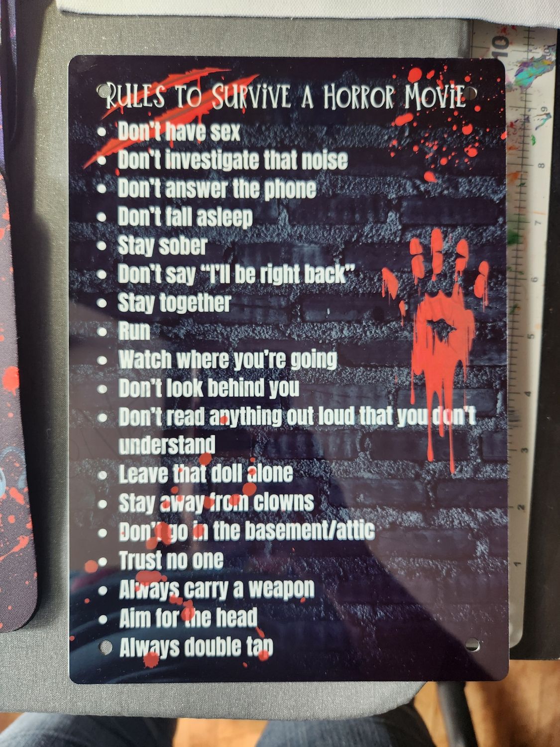 Horror Movie Rules Metal Sign