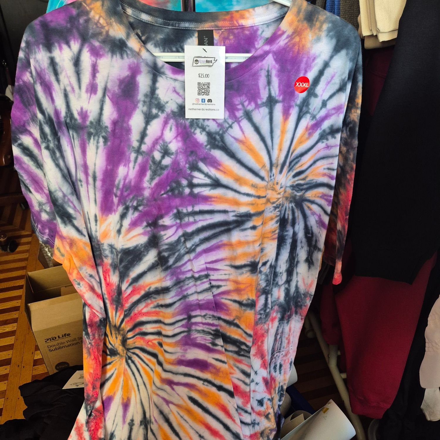 Purple Orange Black Double Swirl Tie Dye Shirt