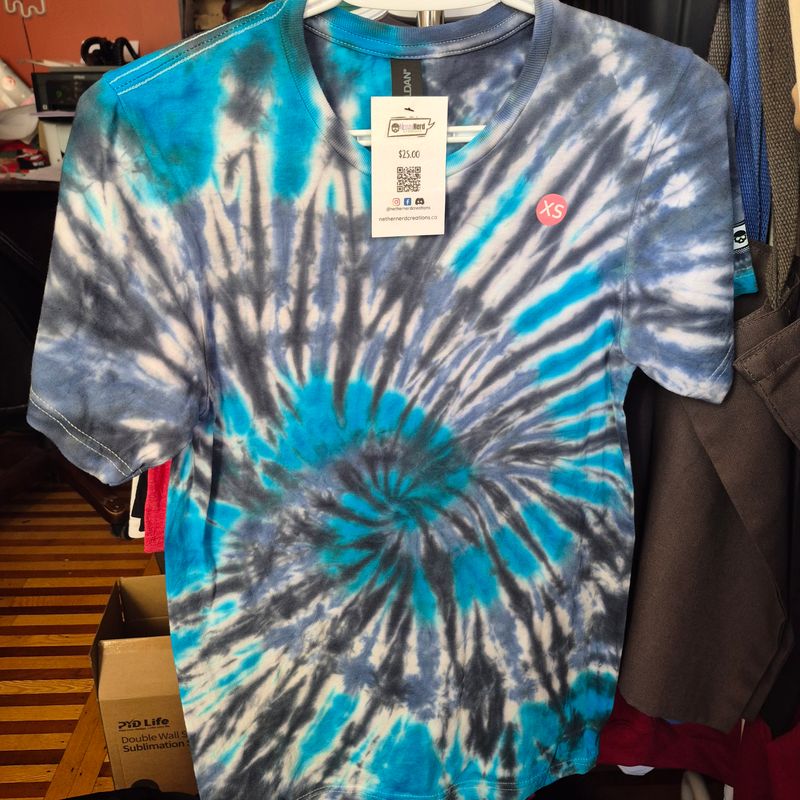 Blue Navy Turquoise Swirl Tie Dye Shirt