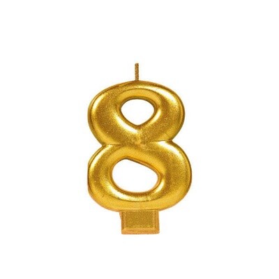 Gold Number 8 Birthday Candle