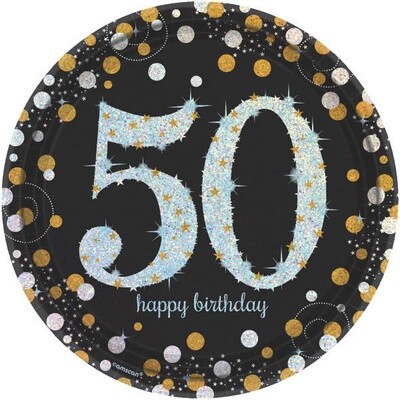 50th Birthday Black & Gold 9" Dinner Plates 50th Birthday Black & Gold 9" Dinner Plates