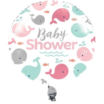 Pink Whale Baby Shower Foil Balloon 18”