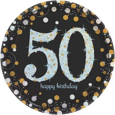 50th Birthday Black & Gold 7" Dessert Plates 50th Birthday Black & Gold 7" Dessert Plates
