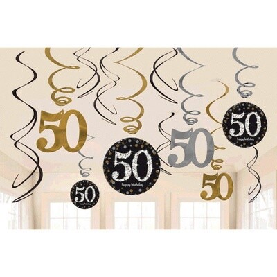 50th Birthday Black &amp; Gold Swirl Decorations