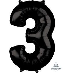 Black Number 3 Shaped Foil Balloon 34&quot;