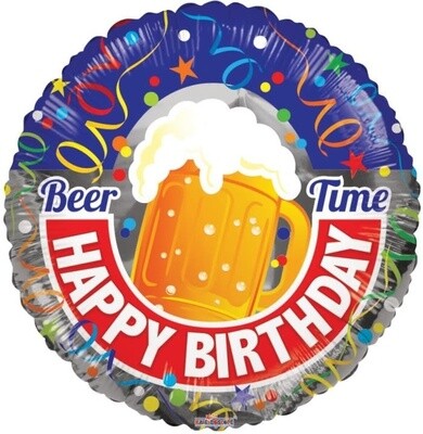 &#39;Beer Time Happy Birthday!&#39; Foil Balloon 18&quot;