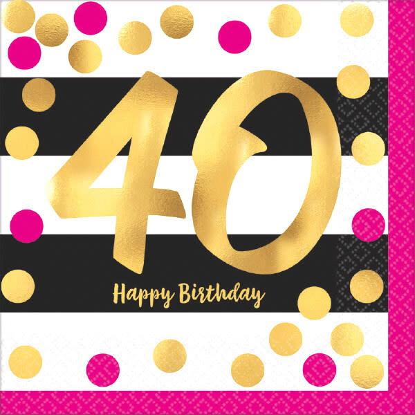 40th Birthday Pink &amp; Gold Luncheon Napkins